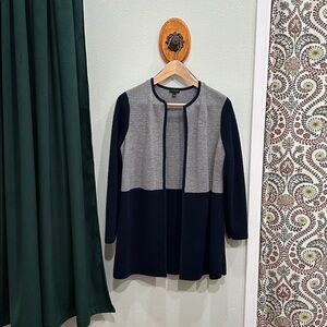 Talbots Navy and Gray Open Front Cardigan